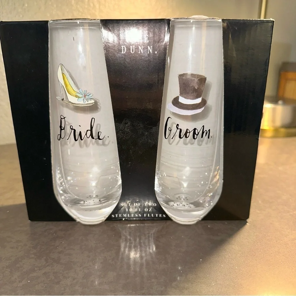 Rae Dunn groom & Bride champagne glasses set